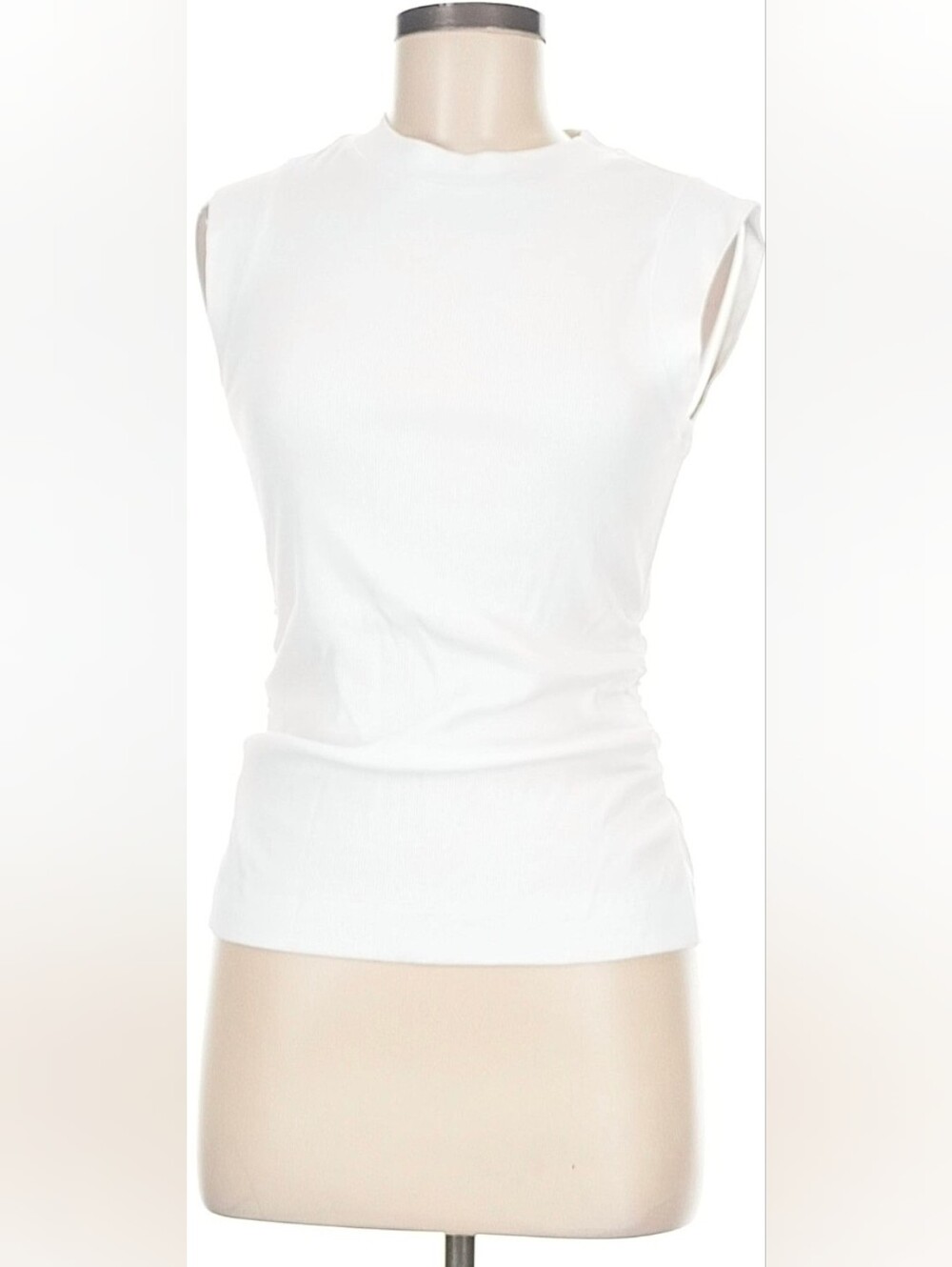 Reiss White Ribbed Mock Neck Sleeveless Tank